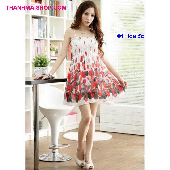 Đầm voan maxi QA072 đi biển, dạo phố thời trang, hoa văn trẻ trung, năng động