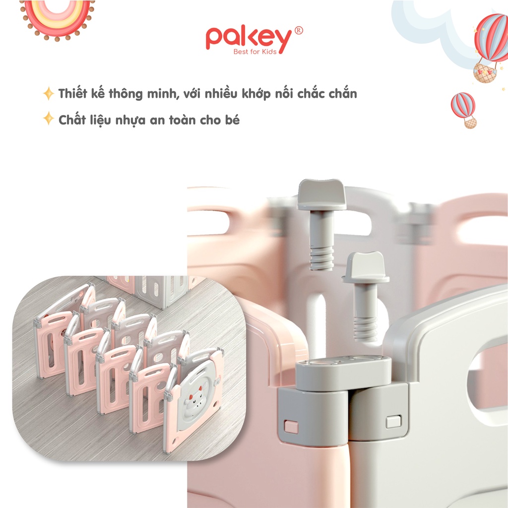 Quây Cũi Nhựa Gấp Gọn PAKEY - TẶNG Thảm +Bóng +Giỏ +Bóng Rổ, Quây Nhà Banh Chính Hãng An Toàn Cho Bé