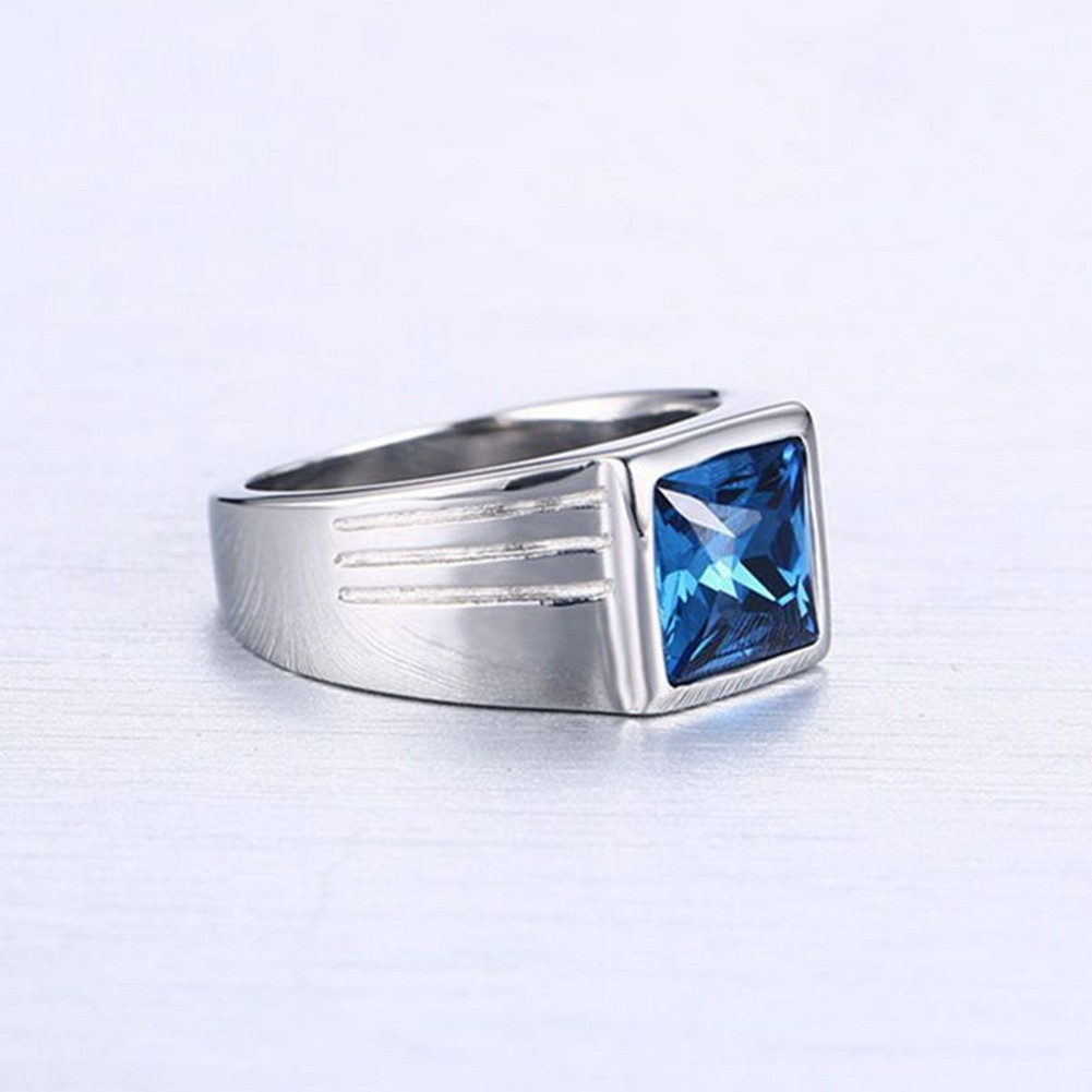 Nhẫn size 7-11 cho nam đính đá xanh hình vuông tuyệt đẹp