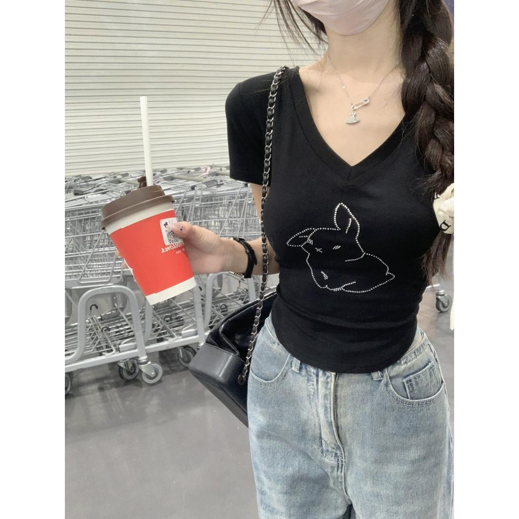 Áo Thun Cotton Cổ V Ngắn Tay Thời Trang Xuân Hè Phong Cách Hàn Quốc 63533