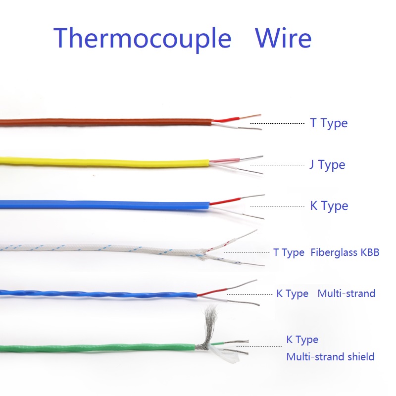 5Meter- Dây cặp nhiệt điện loại KTJ 2Cores PTFE Cách điện Đường dây được bảo vệ bằng thủy tinh Sợi dây cáp bù dây đo nhiệt độ cao