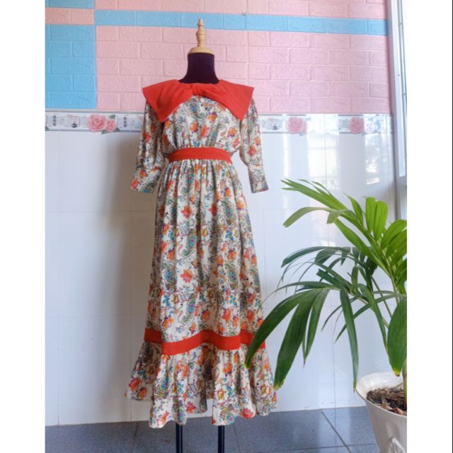 Đầm hoa dáng dài hàng thiết kế dáng cổ điển siêu đẹp size S M