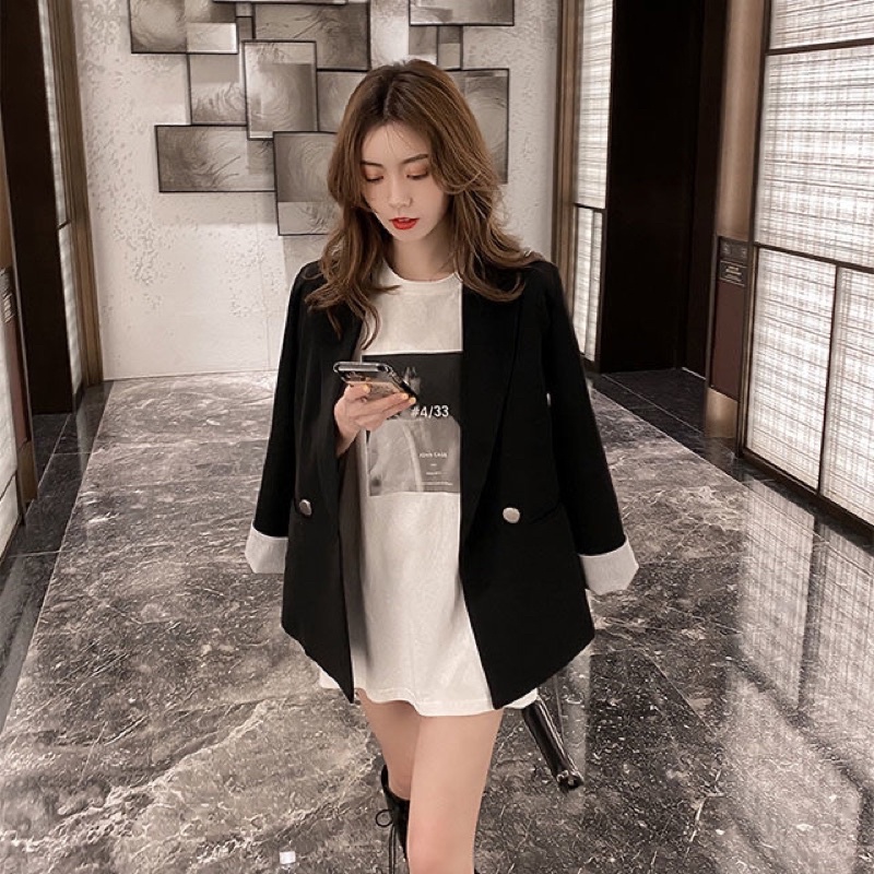 áo blazer nữ phong cách hàn quốc , áo blazer đẹp , áo vest dài tay công sở , áo hàng loại 1 QC ( Sẵn 1S nâu)
