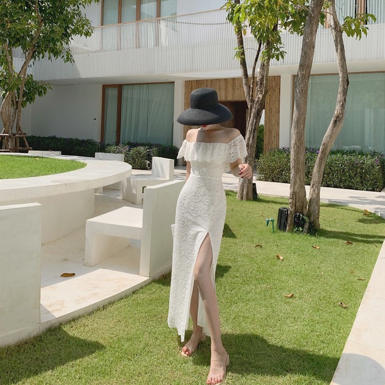 VÁY MAXI TRỄ VAI REN XẺ TÀ