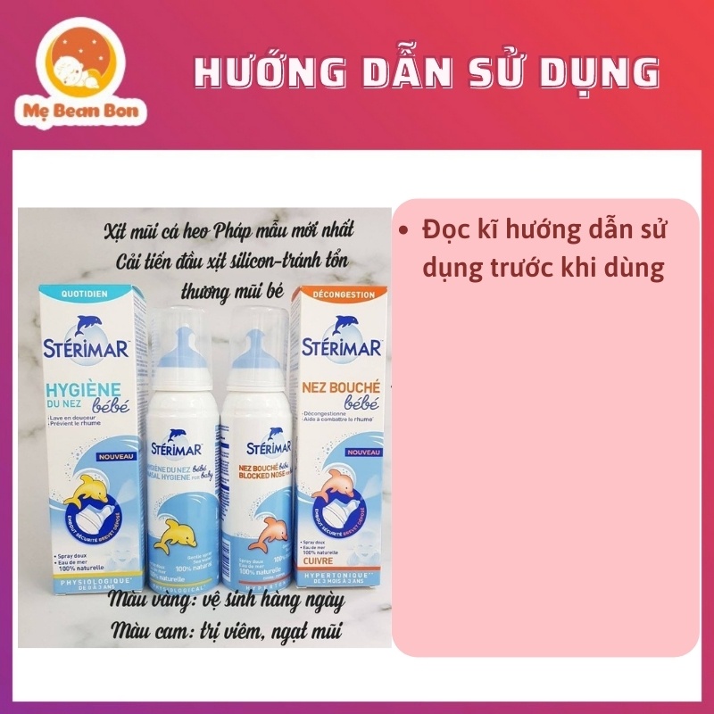 Xịt Muối Biển Cá Heo Vàng, Cá Heo Cam Sterim Pháp 100ml Vệ Sinh Rửa Mũi Cho Bé Sơ Sinh 0 Đến 3 Tuổi