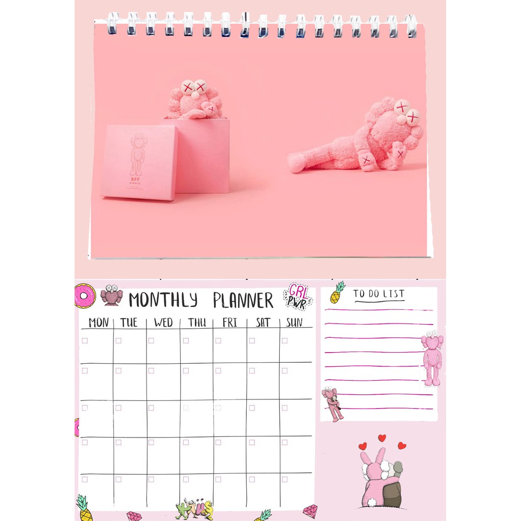 Sổ kế hoạch tháng kitty MPI32 Monthly Planner 12 trang kaws