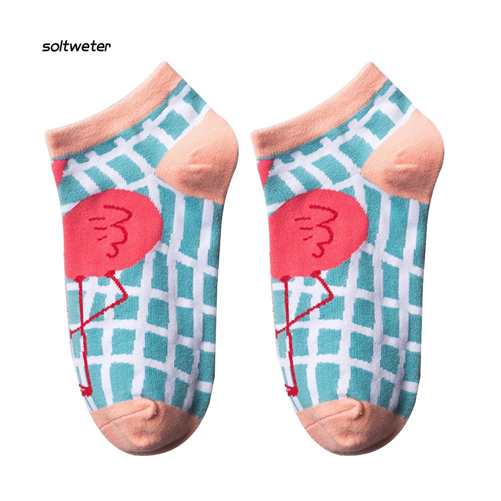 Vớ cotton thấp cổ họa tiết chim hồng hạc xinh xắn dành cho nữ