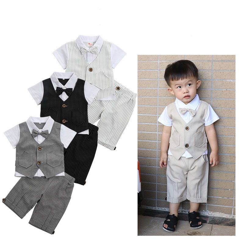 (Video) Body công tử giả vest có nơ cộc tay ngắn tay hè rời quần bé trai bodysuit cho bé