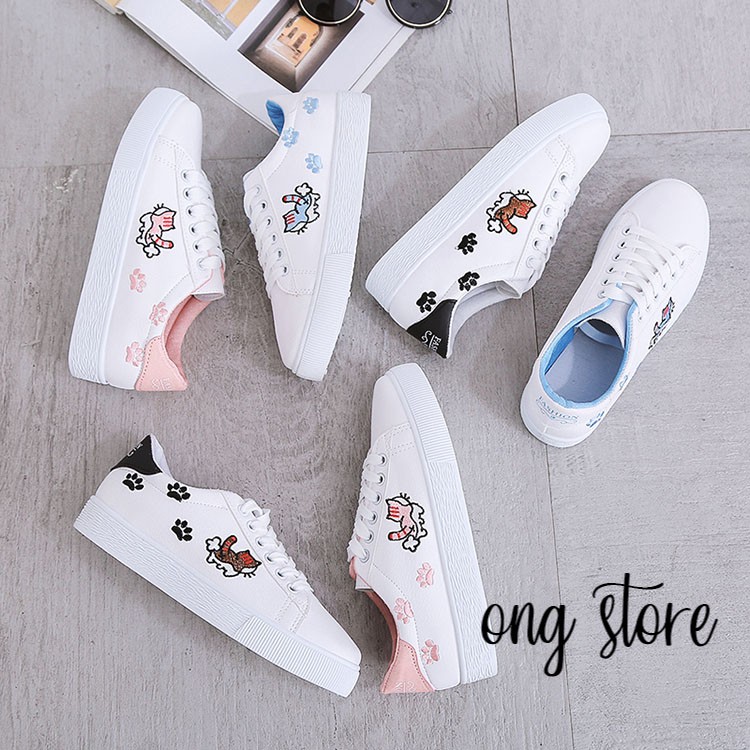 (freeship) Giày thêu hình mèo xinh xắn (mèo cạnh) | BigBuy360 - bigbuy360.vn