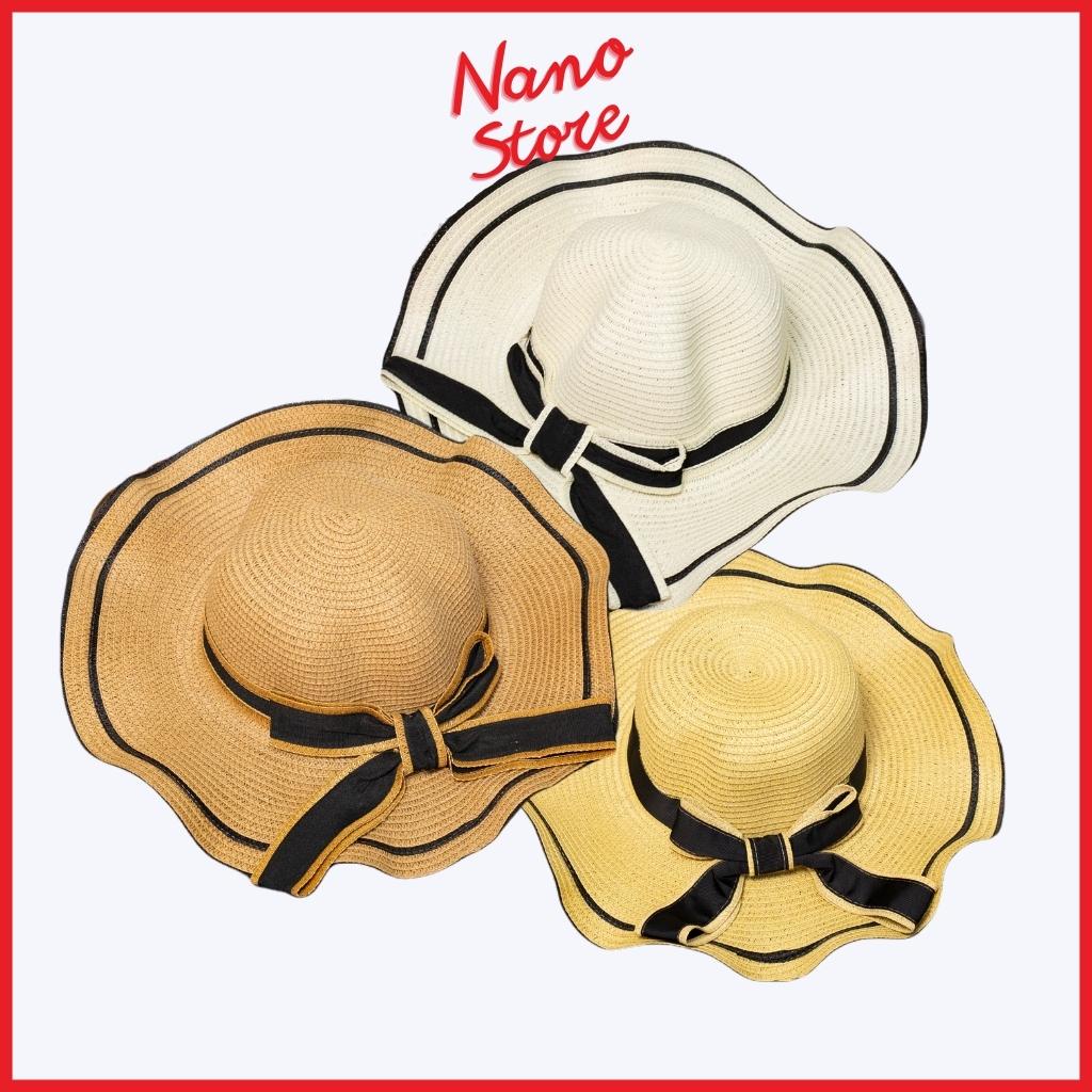 Nón cối vành to cong lượn sóng đi biển nữ, mũ cói vành rộng viền quanh dễ thương phù hợp cho mẹ và bè NC007