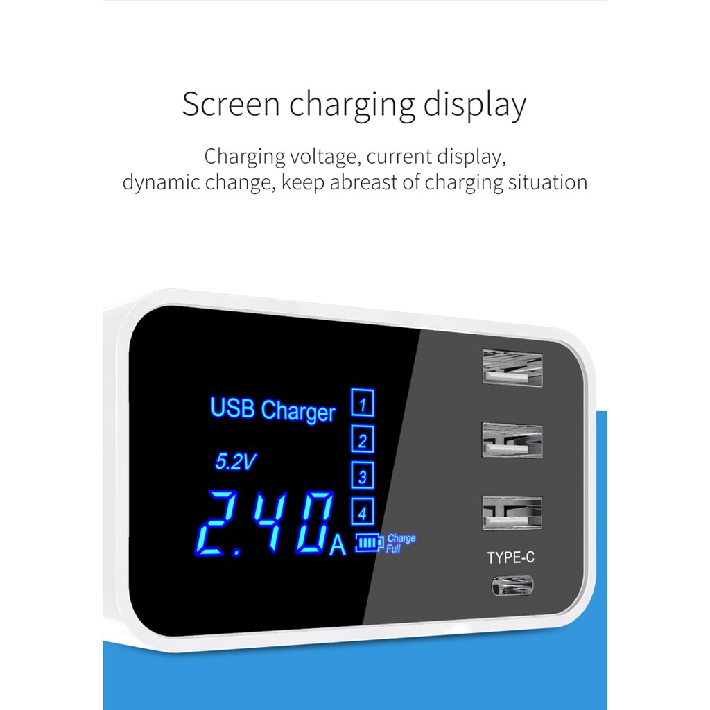 ✨ Quick Charge Type C USB Charger LCD Display Smart Charger Fast Travel Adapter