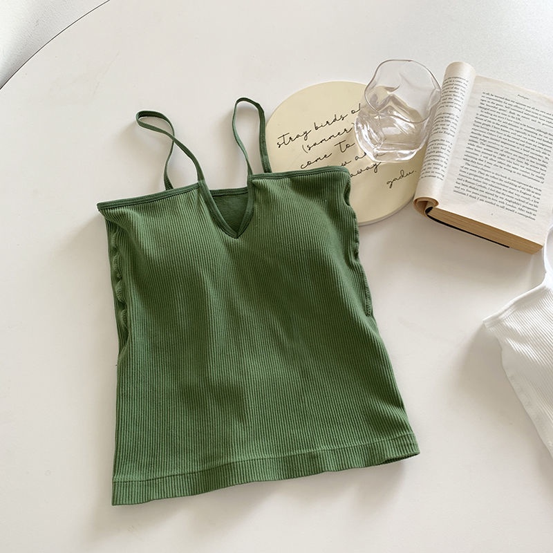 Áo Hai Dây Cổ Chữ V Màu Sắc Trơn Phong Cách Hàn Quốc Thời Trang Thu Đông Cho Nữ