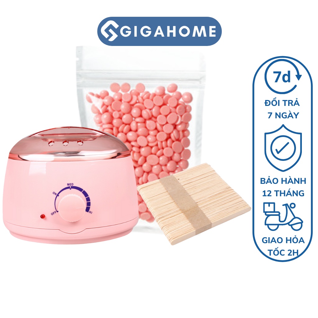 Combo Nồi Đun Sáp Wax GIGAHOME + 100gram Sáp Wax Lông Cao Cấp Và 5 Que Gỗ Lớn