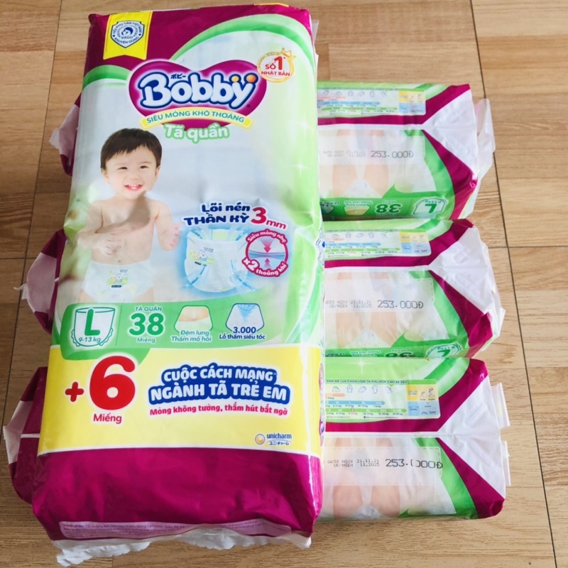 Chính hãng tã/bỉm bobby L quần cộng miếng L38+6