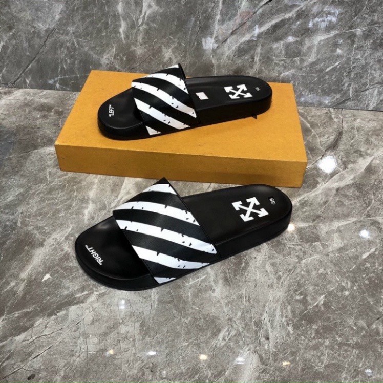 Dép nam quai ngang OFF WHITE quai da siêu nhẹ, siêu bền, dép boy phố thời trang 2023