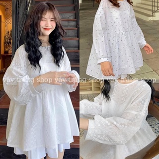 Áo babydoll hoa nhí dáng rộng vintage bánh bèo hottrend đẹp chuẩn ảnh shop váy trắng