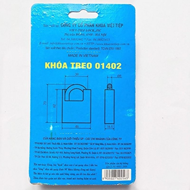 Khóa Việt tiệp chống cắt, chống trộm đủ loại, hàng chính hãng thép không gỉ, khóa cầu 8-402, cầu 10-502, cầu 12 -602