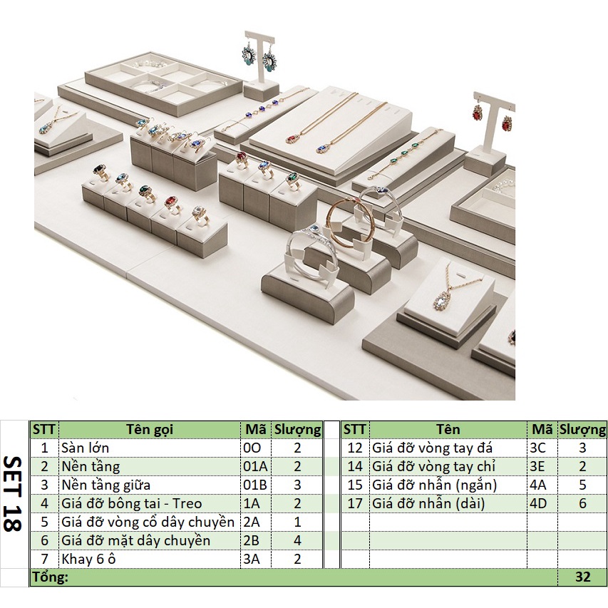 [D1CB] Bộ giá gỗ bọc da sần trưng bày trang sức lai trim chụp mẫu ảnh 3D rất đẹp 1-20 mẫu