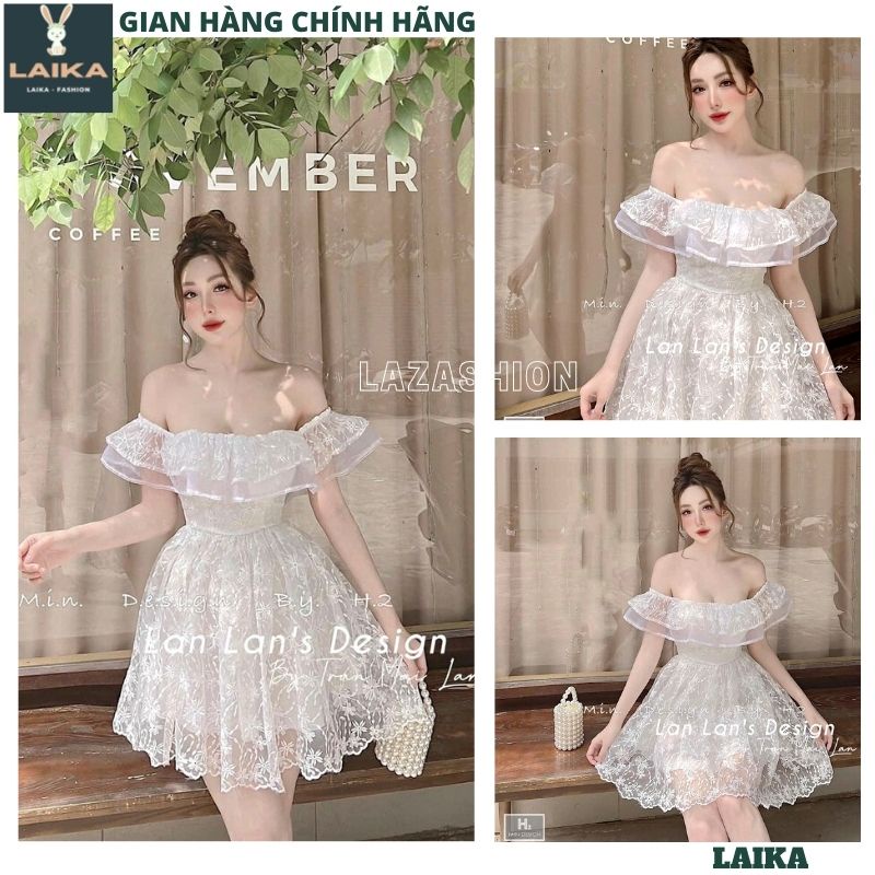 Váy trễ vai ren 2 lớp công chúa kiểu dáng hàn quốc tiểu thư bánh bèo dễ thương ,đầm dự tiệc -LAIKA