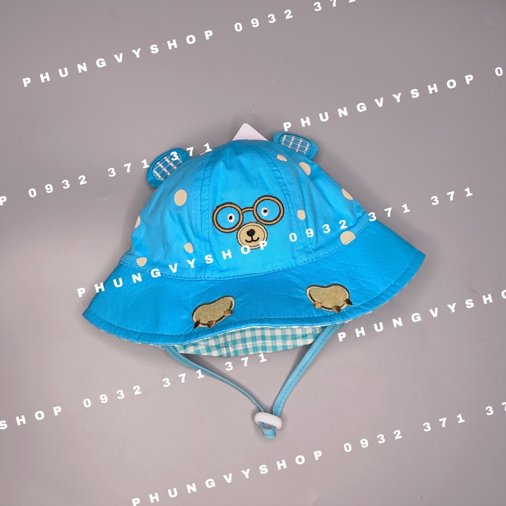 Bé dưới 12 tháng/ Vòng đầu 47cm- Mũ tai bèo vành cực dễ thương BO NHÍ GẤU ĐEO KIẾNG- Nón bucket trẻ em trai gái
