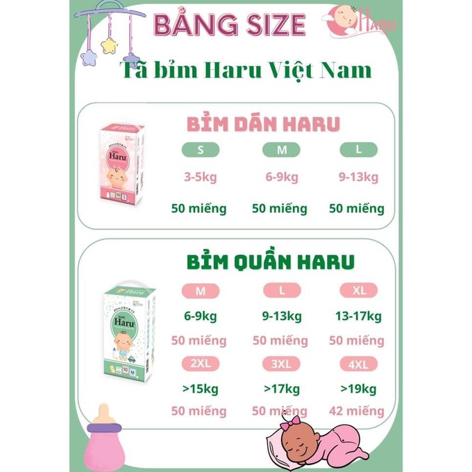 Tã/Bỉm dán/quần HARU full size s50/M50/L50/XL50/XXL50/XXXL50/XXXXL42