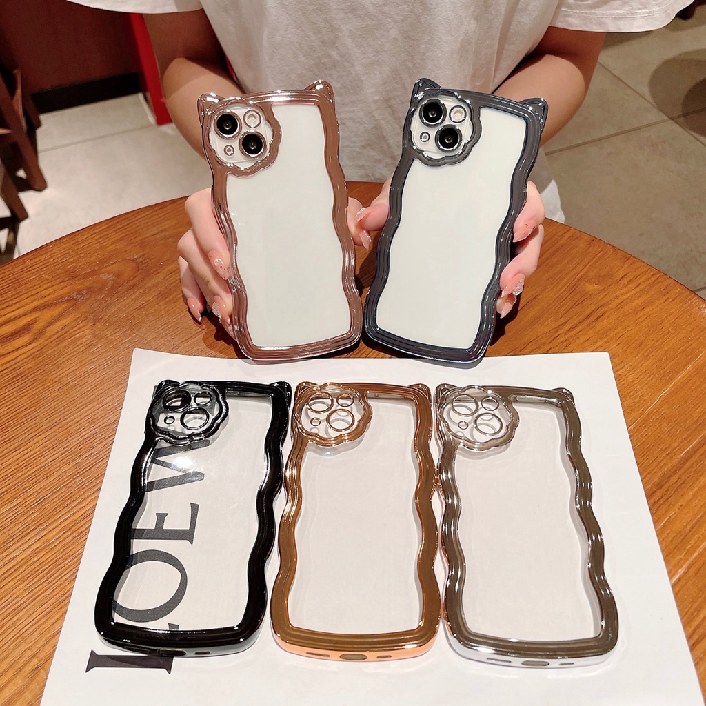 Ốp Điện Thoại Mềm Trong Suốt Chống Sốc Mạ Màu Họa Tiết Tai Mèo 6D Dễ Thương Cho IPhone 13 12 11 Pro MAX 12 Pro 13 Pro XS MAX XR X
