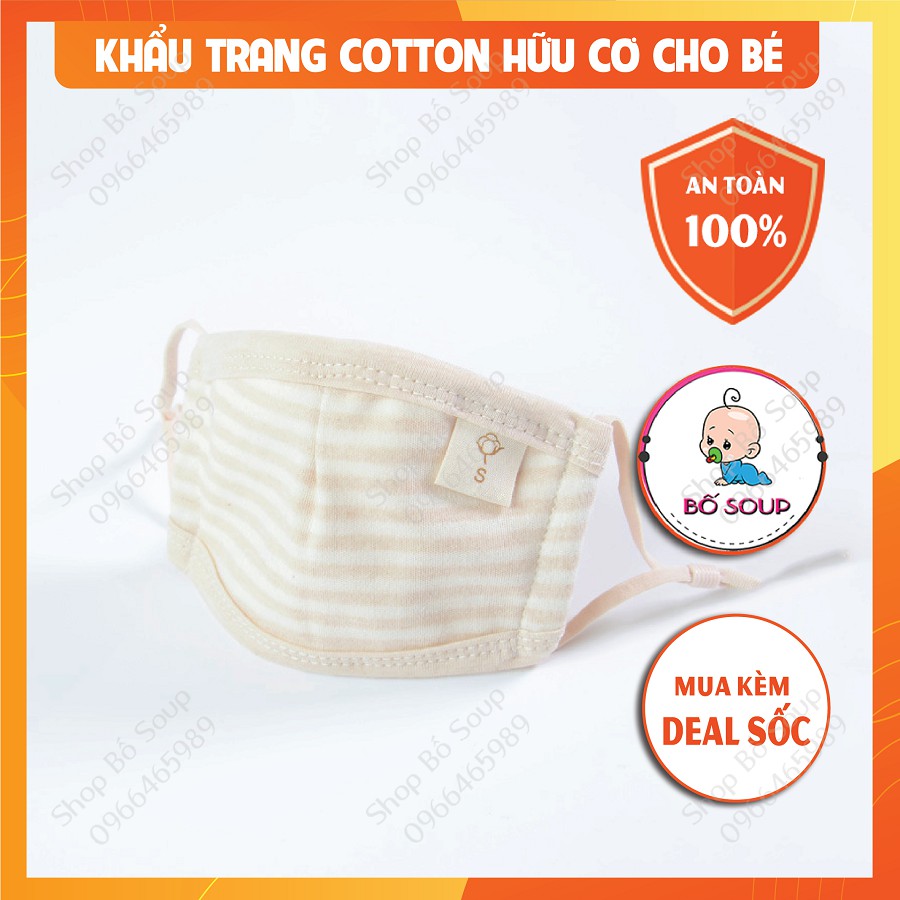 Khẩu trang cho bé vải Cotton hữu cơ cao cấp điều chỉnh quai đeo dễ dàng Shop Bố Soup