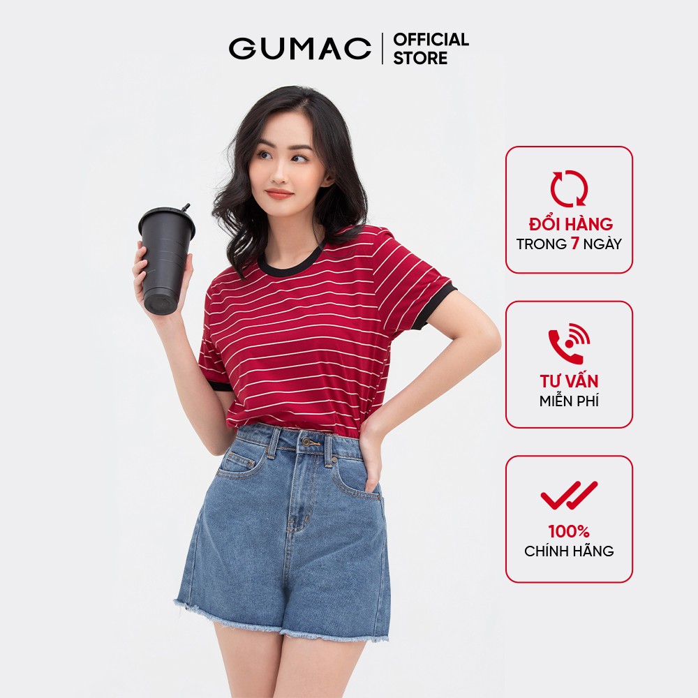 [Mã WABRGTET giảm 10% đơn 250k] Áo thun sọc ngang GUMAC form dáng basic năng động, nhiều màu cá tính ATC03016