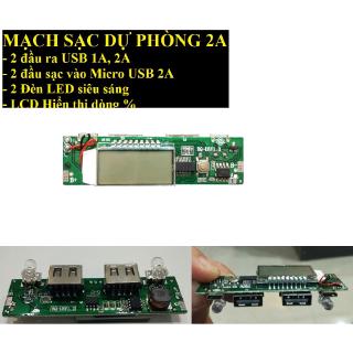 Mạch sạc dự phòng 2A 2 cổng ra có LCD hiển thị dòng sạc và % pin