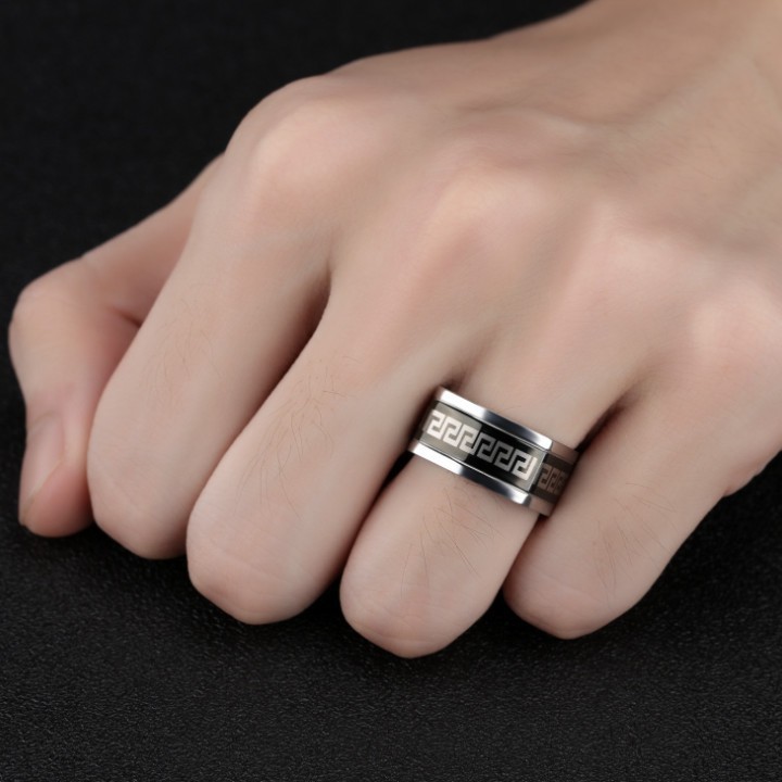 Nhẫn Nam Hoa Văn Bản Vuông Titan Không Phai TT 1227
