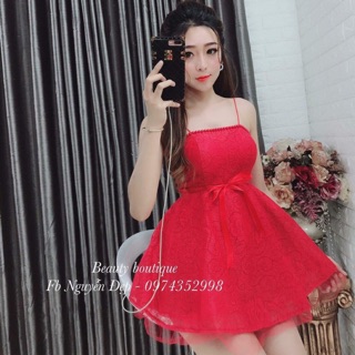 Đầm ren phối lưới đính cườm