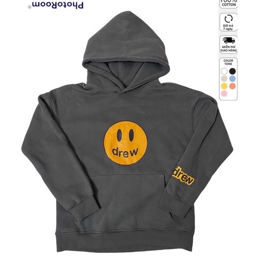 Áo nỉ hoodie Drew House in 5D unisex dài tay nam nữ cao cấp, áo phông nỉ bông sweater có mũ màu trắng, đen, xám K133 | BigBuy360 - bigbuy360.vn