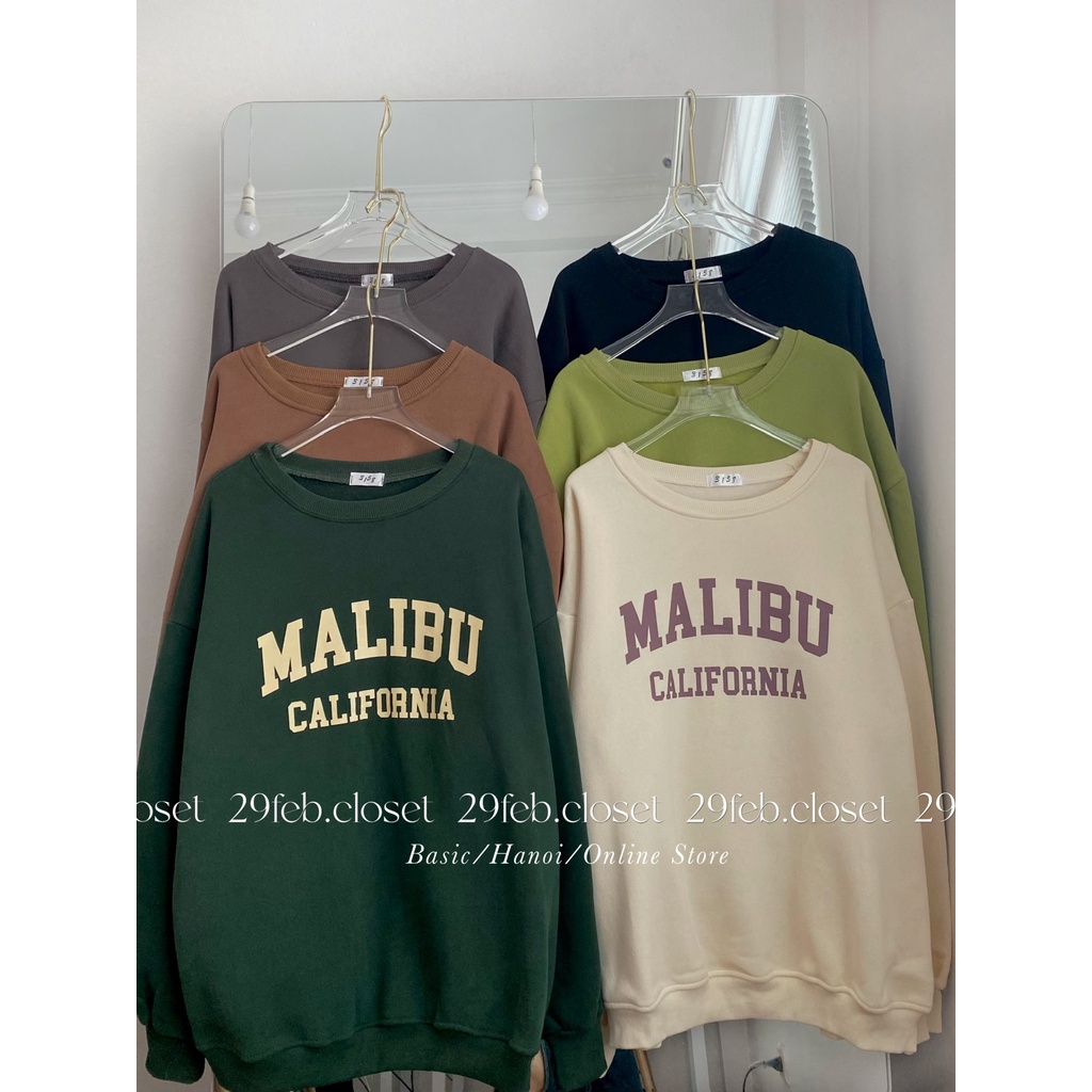 Áo sweater nỉ bông dáng rộng in chữ Mali - 29feb.closet - A106