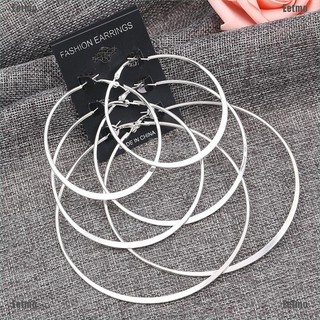 (Eetmo) 3Pairs/Set Vintage Silver Gold Big Circle Hoop Earrings Women Steampunk Ear Clip