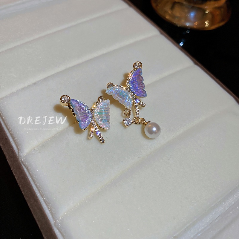 DREJEW Bông Tai Bạc Hình Bướm Đính Ngọc Trai Sang Trọng Thời Trang Phong Cách Pháp 1