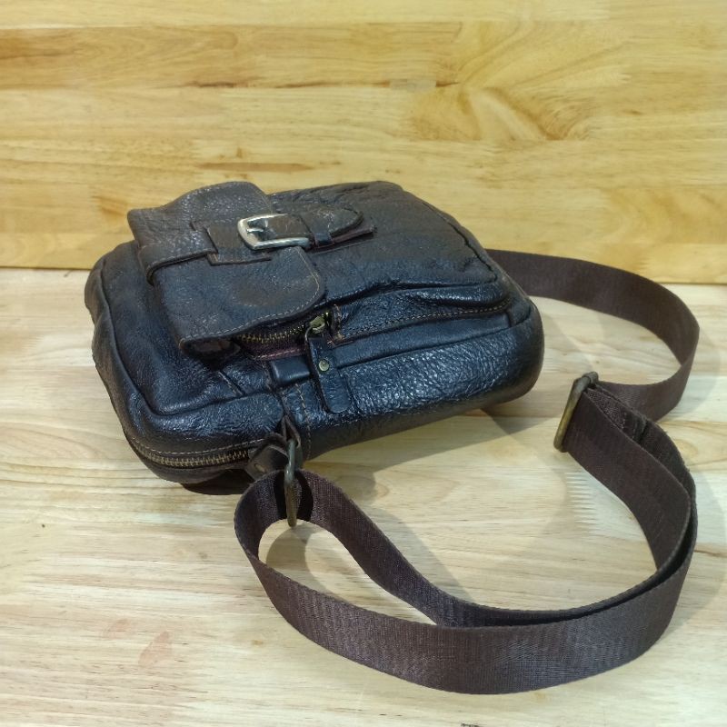 Túi đeo chéo da thật secondhand (túi si, đồ si, hàng thùng, uyen2hand vintage) 021218