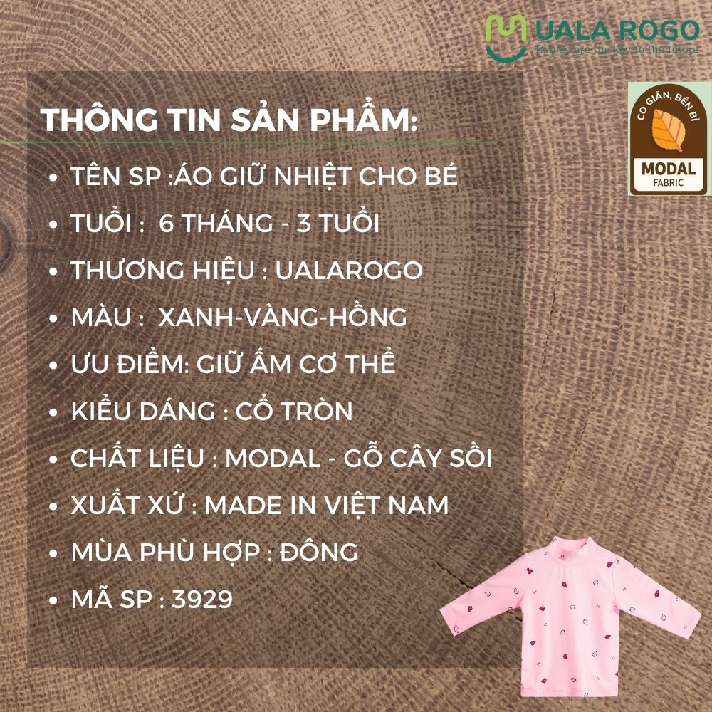 Áo giữ nhiệt cho bé Uala rogo 6 tháng - 3 tuổi vải Modal Fabric giữ ấm cơ thể mềm mại co giãn UR3629