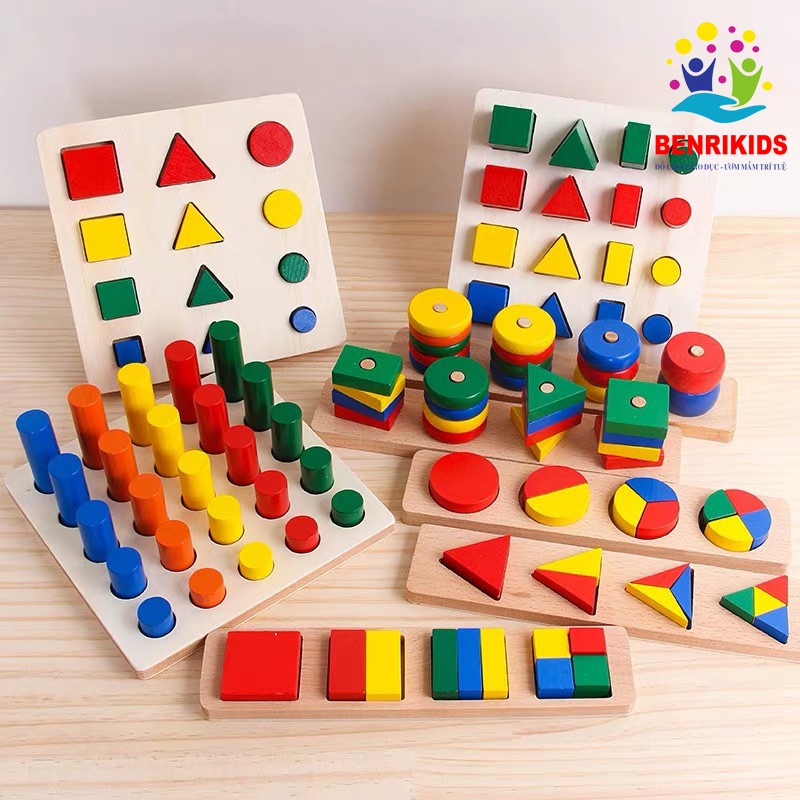 Đồ Chơi Gỗ Thông Minh,Trọn Bộ Giáo Cụ Montessori Giúp Trẻ Học Màu Sắc,Hình Khối Kích Thước Và So Sánh,Đồ Chơi Trẻ  Em