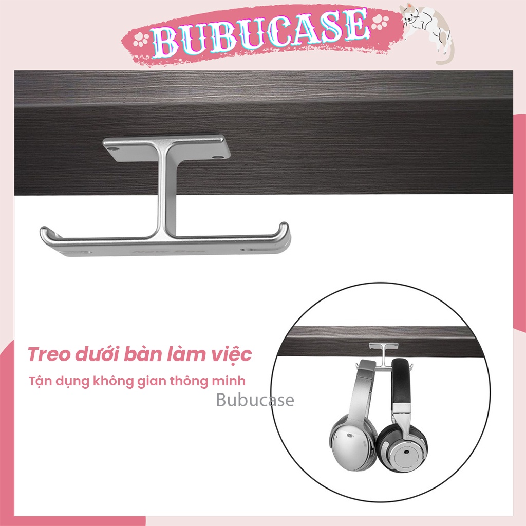 Giá Treo Tai Nghe/Headphone Tự Dính Đa Năng, Chất Liệu Kim Loại Sang Trọng - Thiết Kế Giá Kép, Treo 2 Tai Nghe Cùng Lúc
