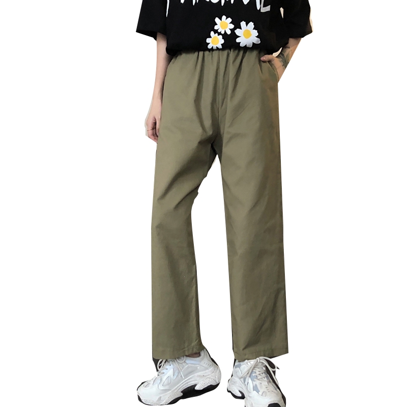 SUXI Quần dài ống rộng cạp cao thời trang retro phong cách Hàn Quốc cho nữ