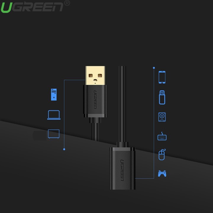 Dây nối dài USB 2.0 (1 đầu đực, 1 đầu cái) dài 2m UGREEN US103 10316 - Bảo hành Chính Hãng 18 tháng