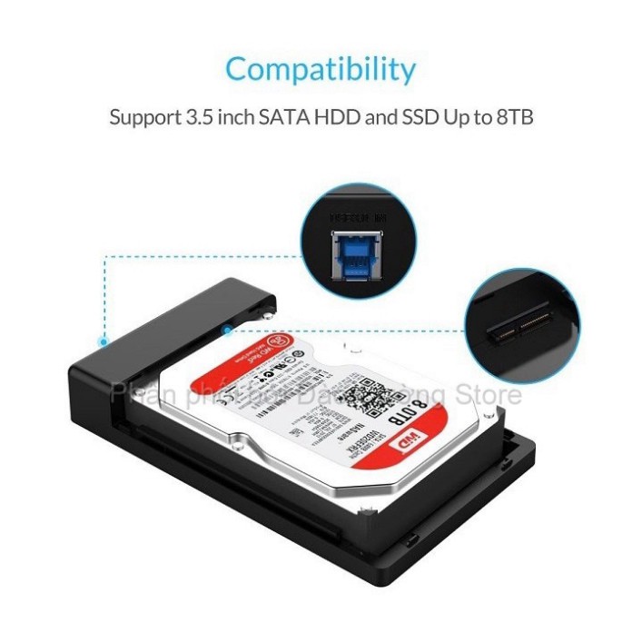 Đầu Đọc Ổ Cứng 3588US3-BK 3.0 ORICO Box Sata đa năng cho cả HDD SSD 3.5-2.5inch kèm nguồn