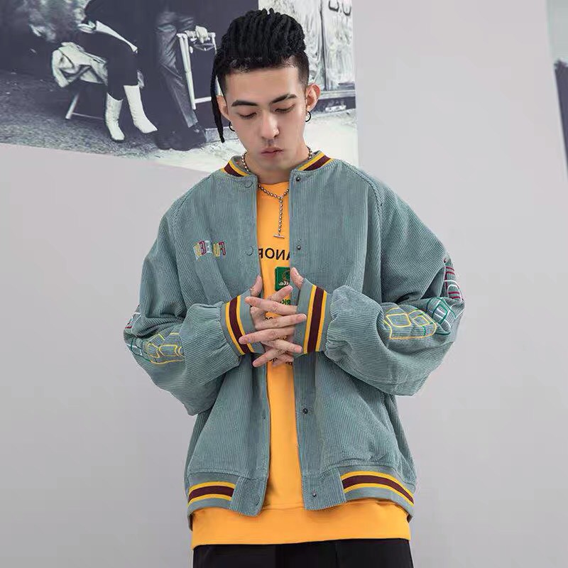 Áo Khoác Bomber Jackets Nhung Gân FUSEEHU Varsity Form Rộng Unisex Nam Nữ Ulzzang