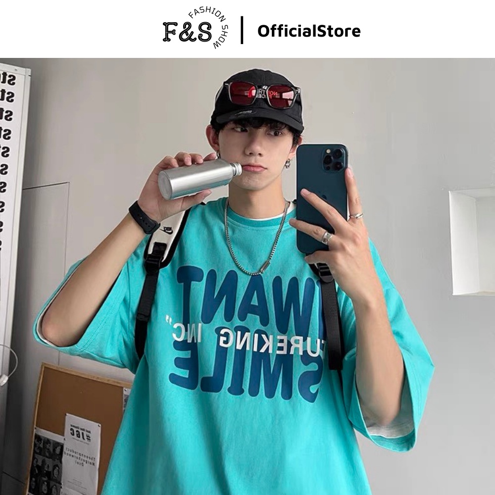 Áo thun tay lỡ unisex form rộng I WANT SMILE - Áo phông F&amp;S nam nữ, cặp đôi phong cách hàn quốc