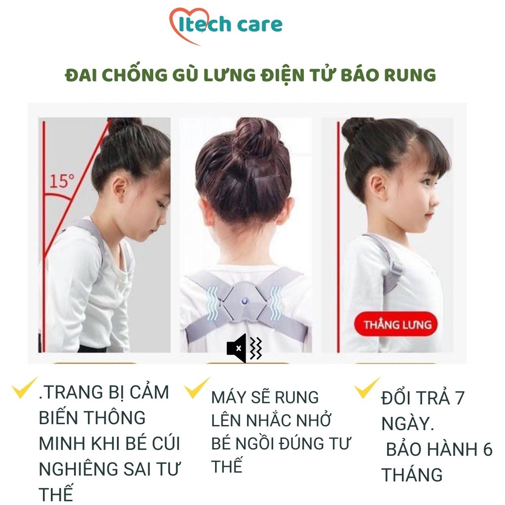 Đai chống gù lưng dùng cho trẻ em, bé trai, bé gái, học sinh và người lớn có báo rung Itech care shop