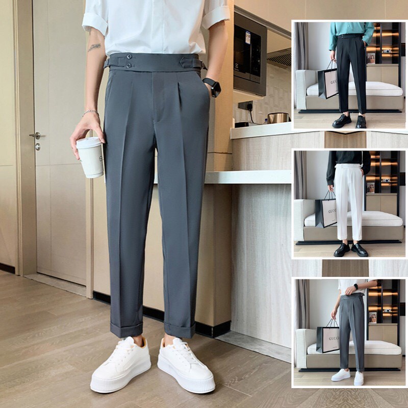 Quần Âu Baggy Nam Ống Đứng Trơn Màu Cạp Cao Phối Đai Khuy Kiểu Mới Thời Trang Zenkonu QUAN NAM 130V1