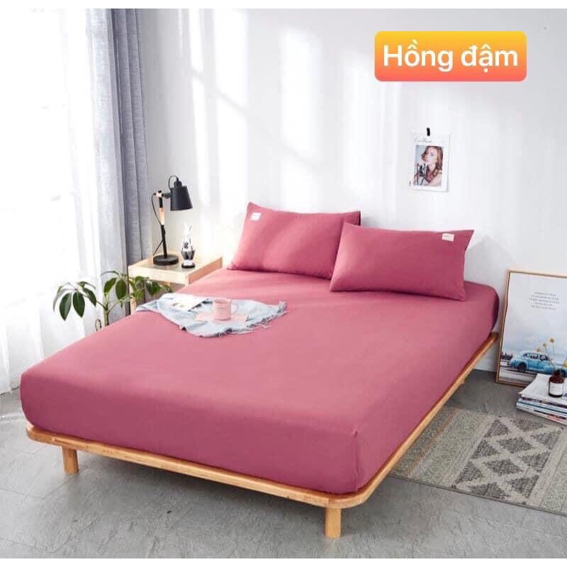 [Mã LIFEM1 giảm 50k đơn 99k] Bộ Ga giường, ga gối TC trơn 1 mầu EmmiBedding gồm 1 ga và 2 áo gối nằm