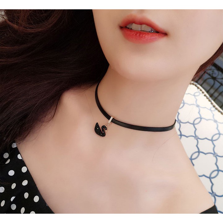 DÂY CHUYỀN TITAN CHOKER THIÊN NGA ĐÍNH ĐÁ ĐEN TN294 BỀN MÀU SIÊU ĐẸP