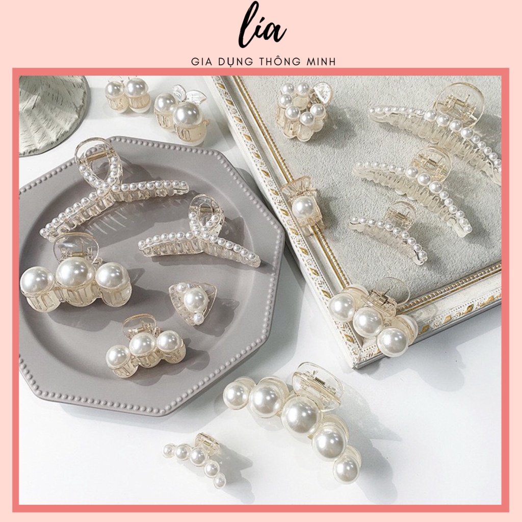 Set 6 kẹp tóc Hàn Quốc đính đá Liastore cặp tóc càng cua kim loại nhiều kiểu