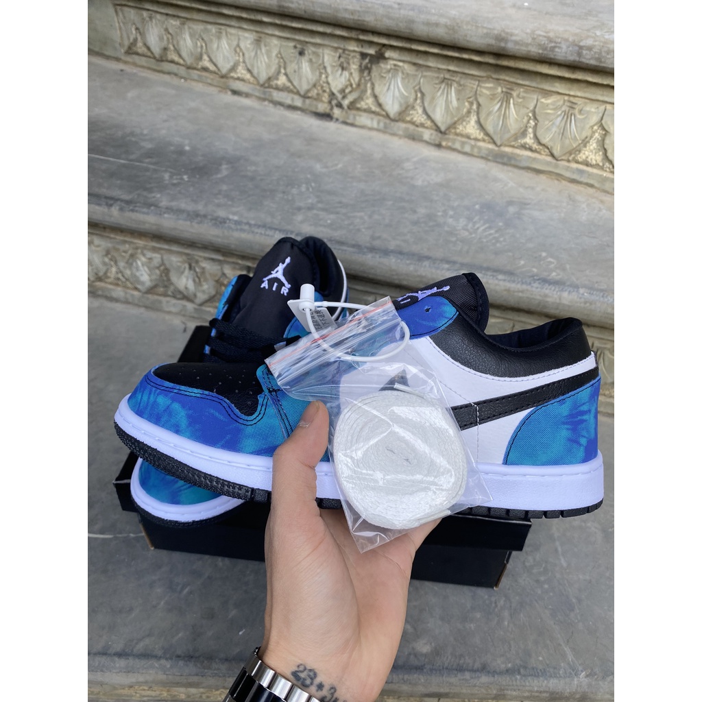 Giày thể thao Jordan cổ thấp xanh loang nước biển, giày sneaker JD1 low Tie Dye nam nữ đầy đủ bill box | BigBuy360 - bigbuy360.vn